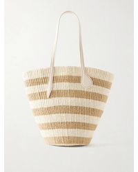 Liffner - Striped Leather-Trimmed Raffia Tote Bag - Lyst