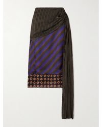 Dries Van Noten - Midirock Aus Twill Mit Streifen, Prints Und Raffung - Lyst