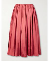 Abadia - Elodie Pleated Duchesse-Satin Midi Skirt - Lyst