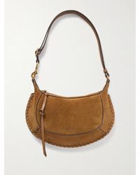 Isabel Marant - Oskan Moon Whipstitched Leather-Trimmed Suede Shoulder Bag - Lyst