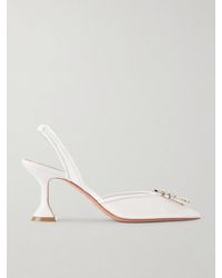 AMINA MUADDI - Begum Crystal-Embellished Leather-Trimmed Mesh Slingback Pumps - Lyst