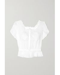 Loretta Caponi Petra Lace-trimmed Cotton-voile Top - White