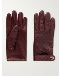 Gucci - Debossed Leather Gloves - Lyst