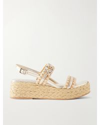 Roger Vivier - Summer Embellished Metallic Leather-Trimmed Woven Raffia Platform Sandals - Lyst