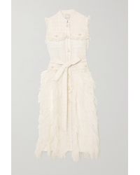 Huishan Zhang Wyatt Feather-trimmed Tweed And Pleated Crepe Dress - White