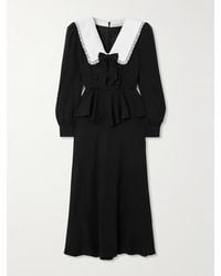 Alessandra Rich - Envers Lace And Mikado-Trimmed Crepe De Chine Peplum Midi Dress - Lyst