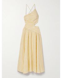 Zimmermann - Cascadian Cutout Ruched Striped Linen Midi Dress - Lyst