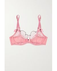 Agent Provocateur Lorna Bow-embellished Embroidered Tulle Underwired Soft-cup Bra - Pink