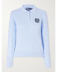 Polo Ralph Lauren - Wimbledon Logo-Embroidered Cable-Knit Cotton Polo Shirt - Lyst