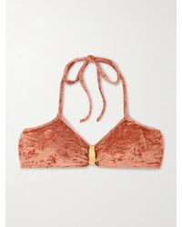 Chloé - Embellished Velvet Halterneck Bikini Top - Lyst