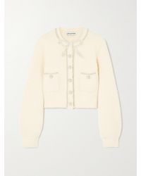 Self-Portrait - Cropped Embellished Bouclé-Knit Cardigan - Lyst