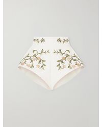 Agua Bendita - Floral Embroidered Linen Mini Shorts - Lyst