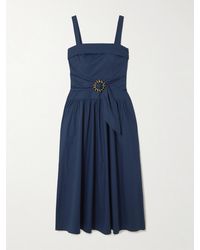 Saloni - Zinnia Buckled Cotton-Blend Poplin Midi Dress - Lyst