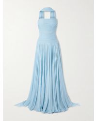 Marmar Halim - Strapless Scarf-Detailed Plissé Silk-Georgette Gown - Lyst
