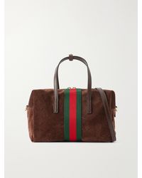 Gucci - Essence Web And Leather-Trimmed Perforated Suede Shoulder Bag - Lyst