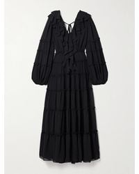 Aje. - Robe Longue En Crêpe De Chine À Volants Protea - Lyst