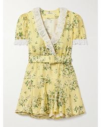 Rodarte - Minikleid Aus Seiden-Twill Mit Blumenprint, Besätzen Aus Baumwolle Mit Lochstickerei Und Gürtel - Lyst