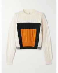 Loewe - Paneled Color-Block Cable-Knit Wool Sweater - Lyst