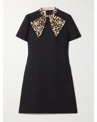 Valentino Garavani - Embellished Pussy-Bow Wool And Silk-Blend Crepe Mini Dress - Lyst