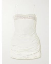 Magda Butrym - Lace-Trimmed Gathered Silk Mini Dress - Lyst
