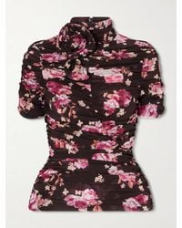 Magda Butrym - Ruched Floral-Print Stretch-Silk Mock-Neck Top - Lyst