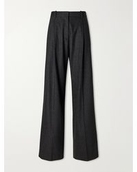 KHAITE - August Pleated Wool-Blend Flannel Straight-Leg Pants - Lyst