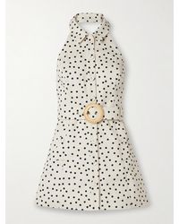 Cara Cara - Parker Belted Polka-Dot Denim Halterneck Mini Dress - Lyst