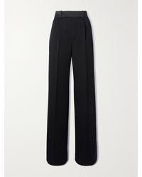 Saint Laurent - Satin-Trimmed Grain De Poudre Wool Wide-Leg Pants - Lyst