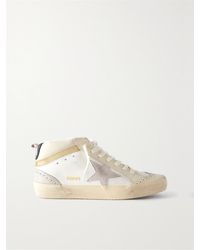 Golden Goose - Mid Star Distressed Suede-Trimmed Leather Sneakers - Lyst