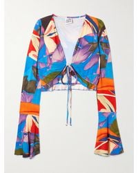 Donde Esteban - Palenque Flores Cropped Tie-Detailed Floral-Print Jersey Top - Lyst