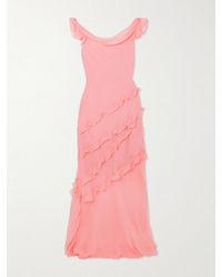 Saloni - Renu Draped Ruffled Silk-Blend Crepon Gown - Lyst