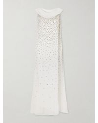 Clio Peppiatt - Kaia Scarf-Detailed Crystal-Embellished Crinkled-Chiffon Gown - Lyst