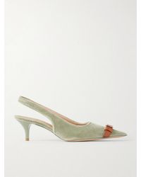 JW Anderson - Buckle-Embellished Leather-Trimmed Velvet Slingback Pumps - Lyst