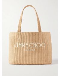 Jimmy Choo - Avenue Logo-Embroidered Woven Raffia Tote - Lyst