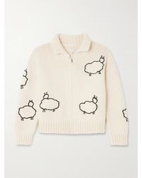Mother - The Crop Racquette Embroidered Wool And Cotton-Blend Cardigan - Lyst