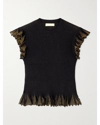 Ulla Johnson - Leila Ruffled Ribbed Metallic-Knit Top - Lyst