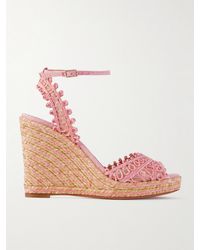 Aquazzura - Kahlo Mesh-Trimmed Raffia Wedge Espadrilles - Lyst