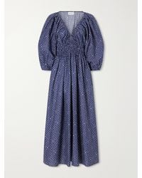 Matteau - Shirred Paisley-Print Organic Cotton Midi Dress - Lyst