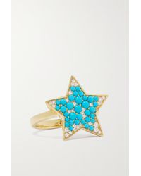 Robinson Pelham Vega Ring Aus 18 Karat Gold Mit Türkisen Und Diamanten - Blau
