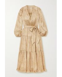 Ulla Johnson Helena Midikleid Aus Einer Seiden-lurex®-mischung Mit Blumenprint Und Bindegürtel - Mettallic