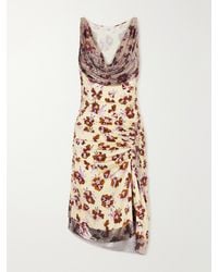 Rabanne - Chainmail-Embellished Ruched Floral-Print Satin Mini Dress - Lyst