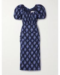 Carolina Herrera - Midikleid Aus Popeline Aus Einer Baumwollmischung Mit Blumenprint Und Raffungen - Lyst