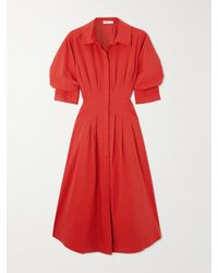 Jonathan Simkhai - Robe-Chemise Midi En Popeline De Coton Mélangé À Plis Jazz - Lyst