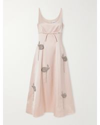 Erdem - Embroidered Satin Midi Dress - Lyst