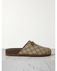 Gucci - Sol Slippers Aus Canvas Mit Jacquard-Muster, Lederbesätzen Und Verzierungen - Lyst