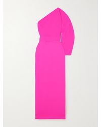 Solace London - Zaya One-Sleeve Belted Crepe Gown - Lyst