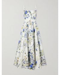 CAMILLA - Embellished Floral-Print Linen And Silk-Blend Midi Dress - Lyst