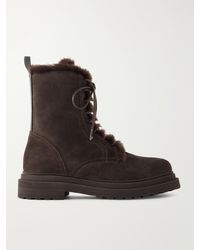 Brunello Cucinelli - Bead-Embellished Shearling-Lined Suede Ankle Boots - Lyst