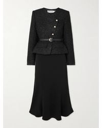 Self-Portrait - Belted Layered Sequined Bouclé And Satin Midi Dress - Lyst