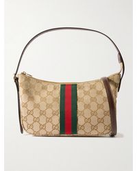 Gucci - Lunetta Leather-Trimmed Canvas-Jacquard Shoulder Bag - Lyst